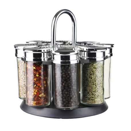 8 Spice Glass Jars with Dual Flip Lid & Rotating Stand EasyLife Best Selling